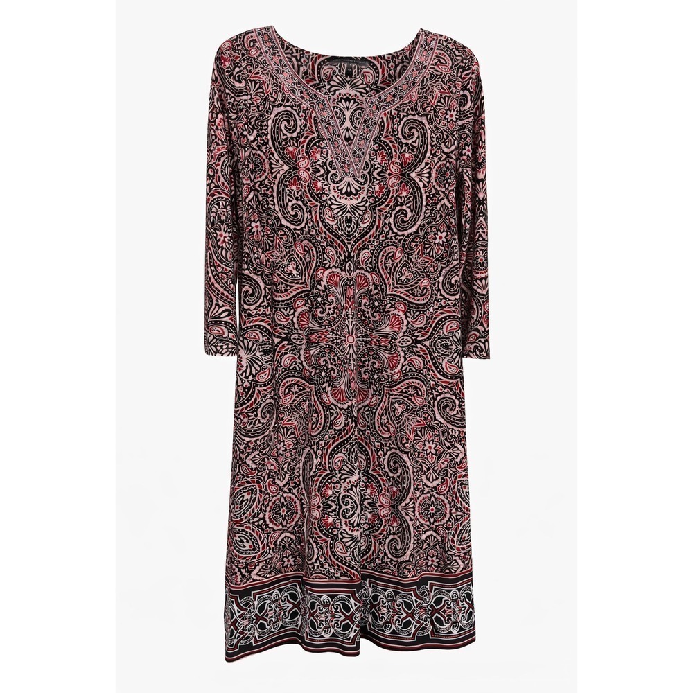 WHBM Paisley Tunic Dress Medium Embroidered V Neck Whimsigoth Boho Stretch